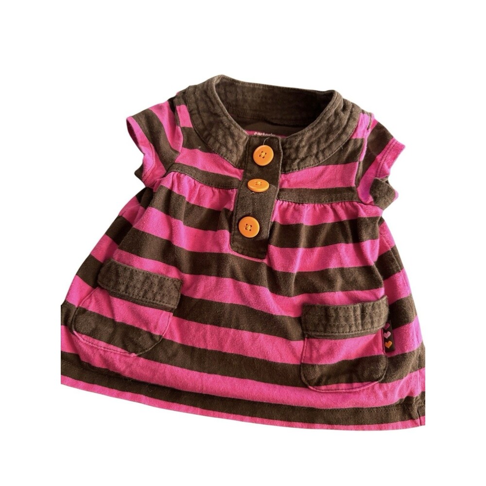 Carters Dress Pink & Brown With Orange Buttons 6 Months‎ Cute Adorable Baby Gift